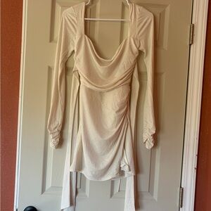 Lucy in the Sky Cream Long Sleeve Drape Front Mini Dress
